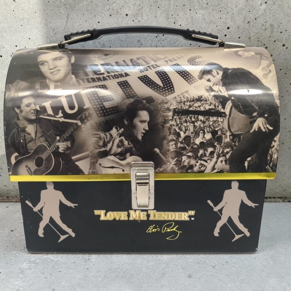 VTG Vandor Elvis Presley Love Me Tender Dome Tin Tote Lunch Box Black 2003